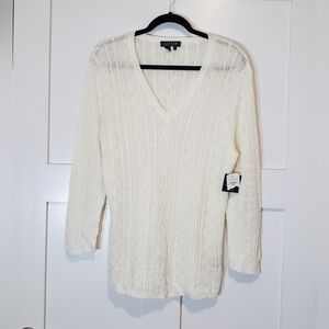 Lauren Ralph Lauren Linen Cable Knit V Neck Lightweight Sweater White XL NEW